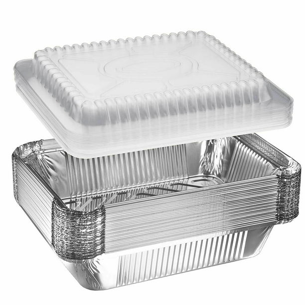 1 lb Oblong Aluminum Foil TakeOut Disposable Pan with Dome Lids 10