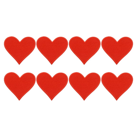 Uxcell 8Pack Iron on Heart Patches Sew on Heart Embroidered Patches, 70mm Red