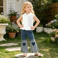 thumbnail image 2 of XINXIAOO Toddler Girls Clothes Sleeveless Shirt Flare Jeans Pant Outfits for Girl Bell Bottom Kids Girls Clothing Set Summer Fall Fashion Outfits 4T, 2 of 8