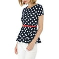 thumbnail image 4 of Allegra K Women's Short Sleeves Belt Polka Dots Round Neck Peplum Tops, 4 of 6