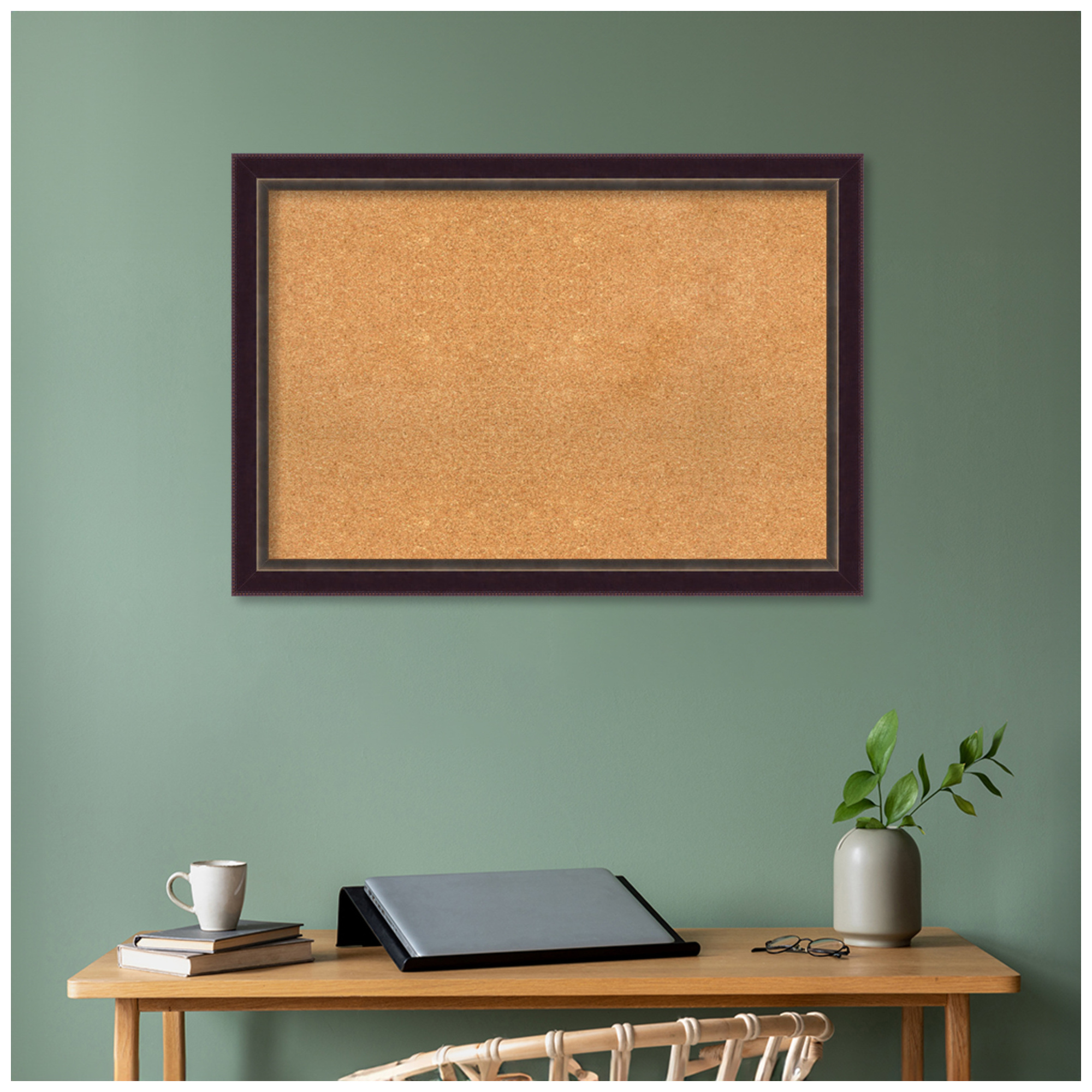 Amanti Art Natural Cork Board Wood Framed Signore Bronze Bulletin Board 40 in. x 28 in.