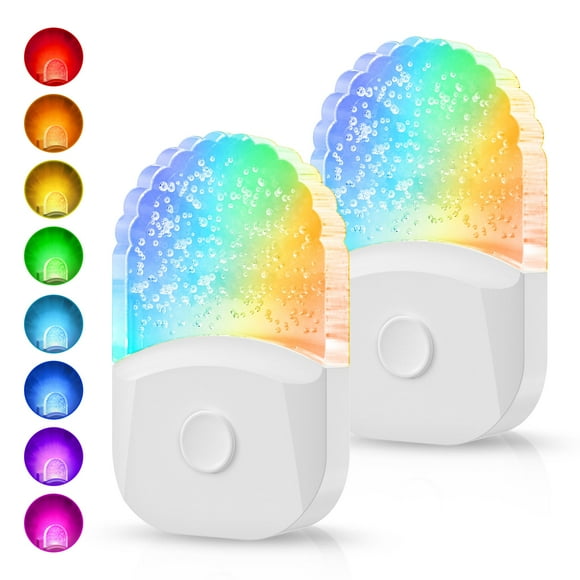 Lot de 2 Veilleuse à Capteur Automatique Changeant de Couleur, Mode RGB 8 Couleurs avec Contrôle Crépusculaire à l'Aube, pour Décoration de Chambre d'Enfants Salle de Bain
