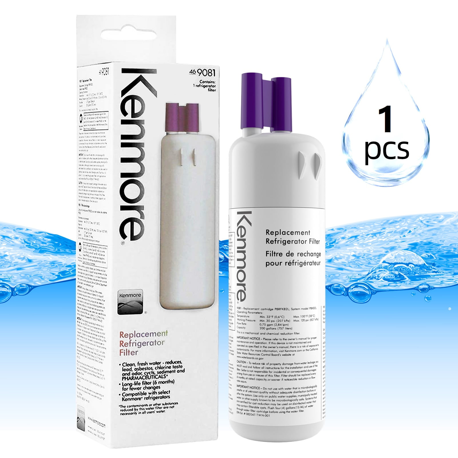 1 Pack Kenmore 9081 Replacement Refrigerator Water Filter 469081 46