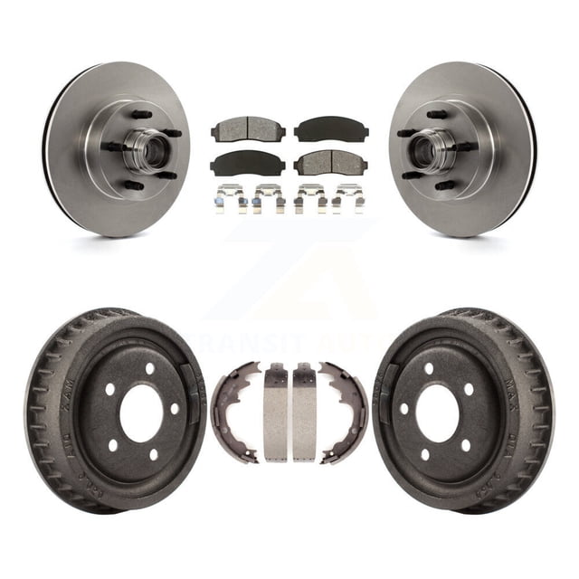 Transit Auto Front Rear Disc Brake Rotors Hub Assembly Semi-Metallic Pads and Drum Kit for Car 2006-2009 Ford Ranger RWD with 9" Diameter K8S-103475