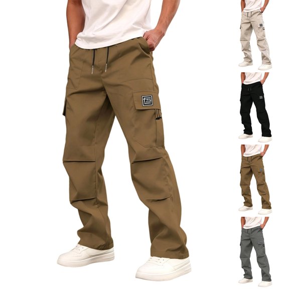 YABCSAZ Mens Cargo Pants Mid Rise Straight Leg Multi Pocket Breathable Casual Work Pants Cotton Blend Outdoor Joggers Streetwear Trousers with Pockets for Men