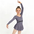 thumbnail image 2 of Virmaxy Solid Color Long Sleeve V Neck Ballet Dance Dress Breathable Comfort Pleated Mesh Slip Dress for Training and Performance, for 3-15Y, 2 of 7