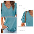 thumbnail image 4 of Camiseta de manga soplada para mujer, blusa de manga corta con cuello en V, informal, holgada, de Color puro, para citas, 4 of 5