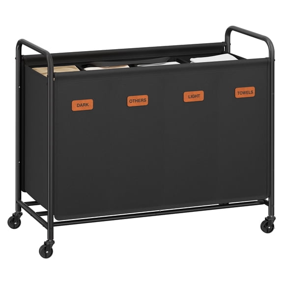 SONGMICS 4-Section Laundry Sorter, Laundry Hamper with Wheels, Large Capacity and Removable Bags, for Laundry Room, Bedroom, Bathroom, Ink Black