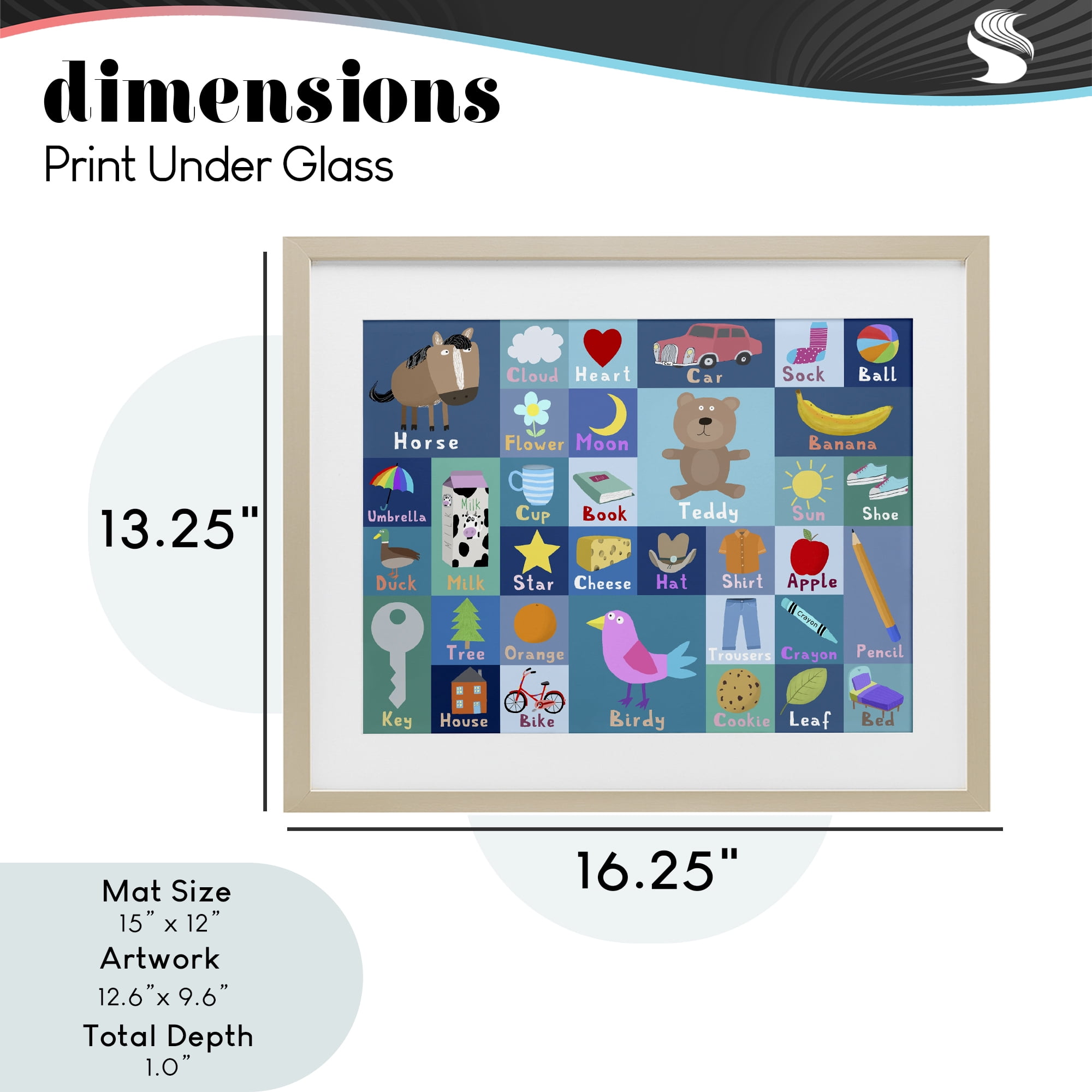 Stupell Industries Blue First Words Birch Framed Print Under Glass, design by Carla Daly