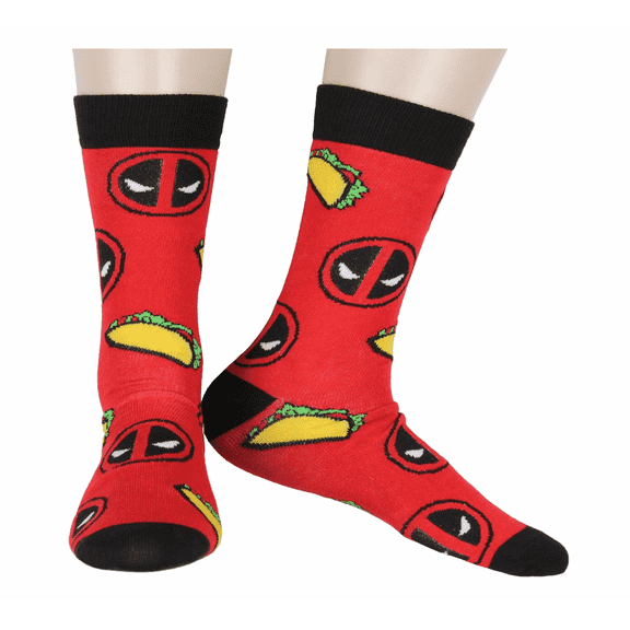 Men's Patterned Novelty Crew Socks Marvel Deadpool Sz 6-12