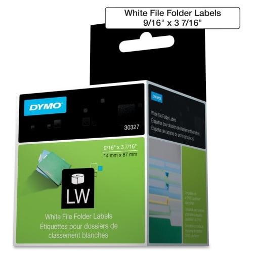 Dymo LabelWriter File Folder Labels 9/16' Width x 3 7/16' Length - Direct Thermal - White - 130 / Roll - 260 / Box