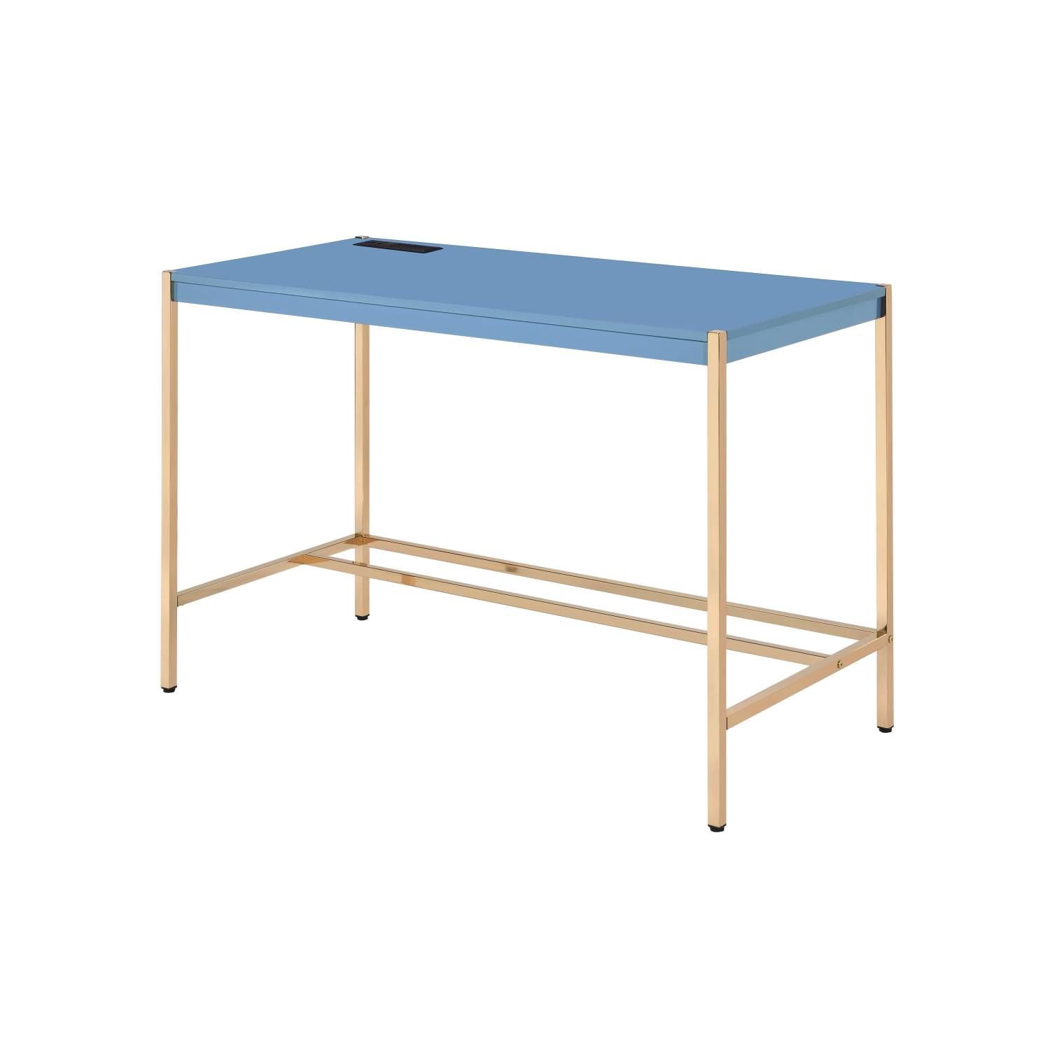 Rectangular Writing Desk with USB Port, 42-Inch Home Office Computer Desk, Wood and MDF Top, Open Metal Base, 70 lb Weight Limit