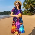 thumbnail image 4 of Fotbe Colorful Potion Bottles Magic Pattern Dress Casual Womens Fashion Short Sleeve Maxi Dress T Shirt Dress Striped Long Color Block Maxi Dress, 4 of 6