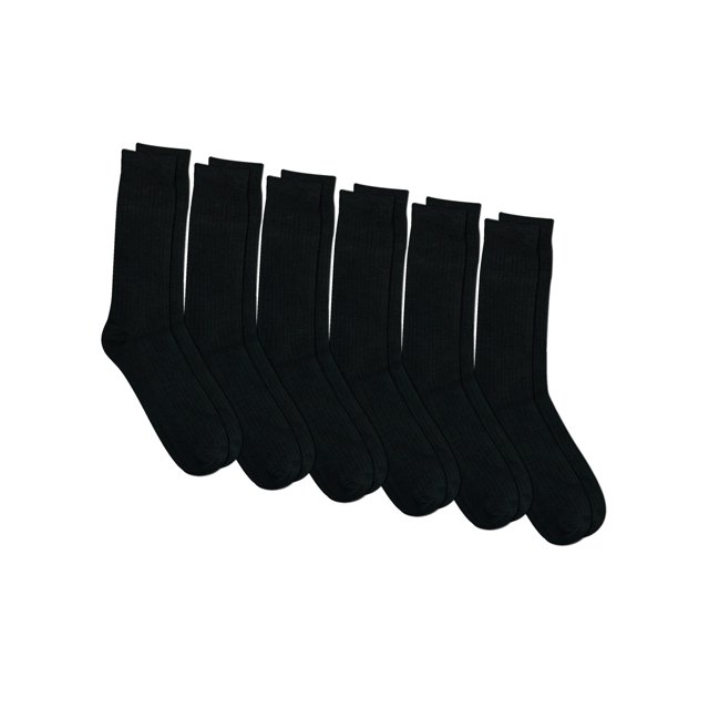 Mens All Black Crew Length Dress Socks 6 Pack