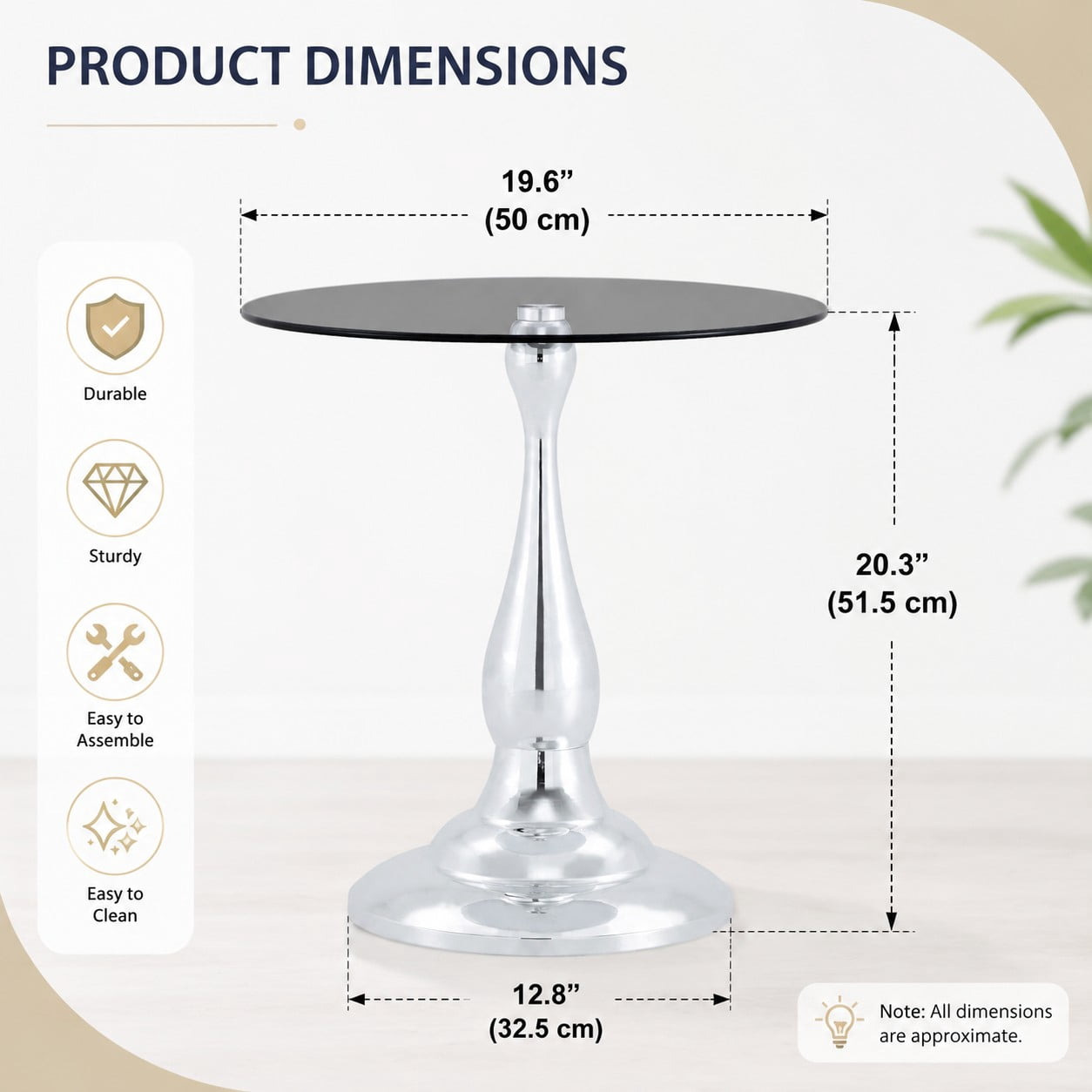19.6" Round Side Table, Gray Tempered Glass Top with Silver Metal Base, Modern End Table, Nightstand, Sofa Table for Living Room Bedroom