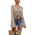 thumbnail image 2 of XINQIHANG Womens Boho Off Shoulder Sheer Crop Tops Bell Sleeve Flowy Oversized Crochet Ruched Pullover Sweaters, 2 of 4
