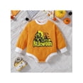 thumbnail image 2 of hirigin Baby Romper Halloween Letter Ghost / Letter Castle Print Contrast Long Sleeve Crew Neck Bottom Snap Jumpsuit, 2 of 9