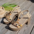 thumbnail image 5 of Womens Platform Sandals Braided T-Strap Slingback Heels Fashion Bohemia Beaded Summer Dress Chunky Heel Pumps Shoes Yellow Size 9.5, 5 of 9