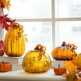 thumbnail image 2 of Glitzhome  Amber Crackle Handblown Fall Glass Pumpkins for Thanksgiving Decor A & B Set, 2 of 5