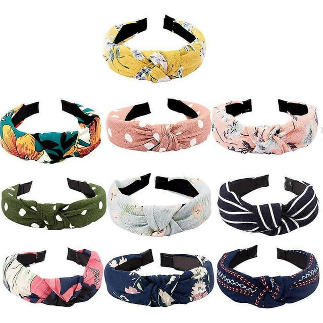 UBIUO 10 pcs Bow Knot Headband Floral Twist Turban Headband Cross Knot Wide Headbands Bandana Hair Accessories for Women10 Colors