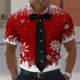 thumbnail image 1 of Blusa y camisa de manga corta con cuello vuelto para hombre, con botones y estampado navideño, informal, de manga corta y cuello vuelto., 1 of 3