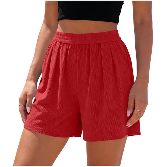 XuJwPNcy Shorts for Women Casual Ribbed Knit Summer Shorts with Pockets Comfortable Pleated Shorts Ladies Basic Clothes