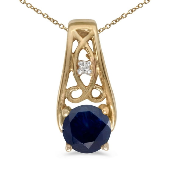 10k Yellow Gold Round Sapphire And Diamond Pendant with 16" Chain