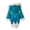 thumbnail image 4 of BLTIBY Christmas Dress for Women Fall Winter One Shoulder Long Sleeve Printed Fuzzy Wrap Hip Mrs Claus Costume Xmas Outfits Holiday Party Swing Dress Sky Blue S, 4 of 5