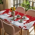 thumbnail image 3 of Red Christmas Table Cloths for 6 Foot Rectangle Tables, Snowman Snowflake Gifts Xmas Tree Patio Waterproof Elastic Fitted Tablecloths, Washable Rectangular Table Cover for Camping, 3 of 8