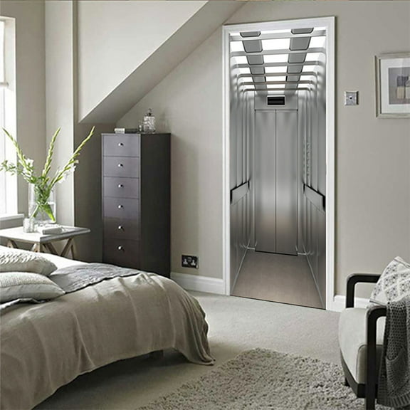 3D Door Stickers for Interior Doors Elevator Door Interior Scene Vinyl Waterproof Self Adhesive Door Mural Decals for Bedroom Office Bathroom,SP-F388,S(38.5x200cmx2Pcs)