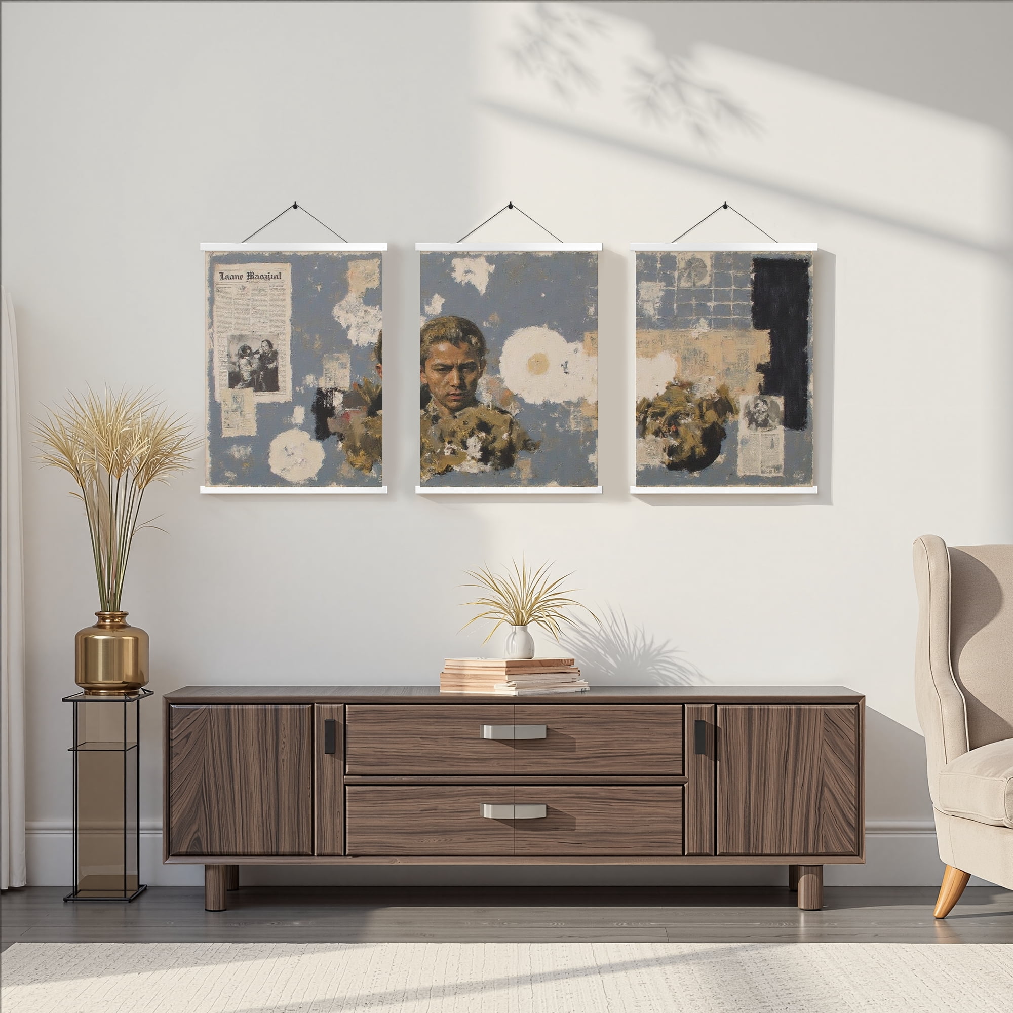 MAYEERTY Modern Abstract Wall Art Painting, Living Room Decor, White Hanging Rod Frame, 23.6"x15.8"