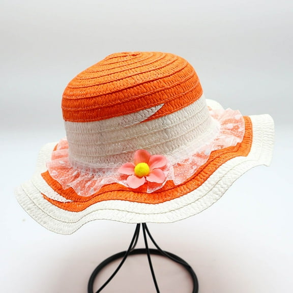 hengsof Girls Straw Hat with Flower, Summer Cute Large Brim Bowknot Beach Toddler Straw Sun Hat