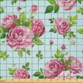 thumbnail image 2 of Ambesonne Summer Pink Fabric by the Yard Microfiber, Rose Flowers Bouquets, 1 Yard, Pale Blue Lime Green, 2 of 2