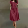 thumbnail image 2 of Summer Maxi Dresses for Womens 2026 Fashion Plus Sise Solid Color Cotton And Linen Mid Length Lace Up Waist And Dress, 2 of 8