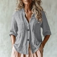 thumbnail image 2 of Bovxnpu 3/4 Length Sleeve Womens Tops, Cotton Dressy Casual Blouses for Women, Women's V-Neck Loose Button Imitation Cotton And Linen Tunic Summer Shirt Blouse XXL, 2 of 5