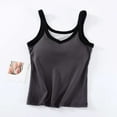thumbnail image 2 of Kaemgyyd Summer Tops for Women Fashion Color Block V Neck Undershirts Soft Ribbed Sleeveless Clothes with Built-In Bra, 2 of 3