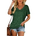 thumbnail image 4 of RYRJJ Womens Summer T Shirts Short Sleeve V Neck Basic Tops with Side Shirring Ruched Loose Fit Blouse Shirts(Green,S), 4 of 8