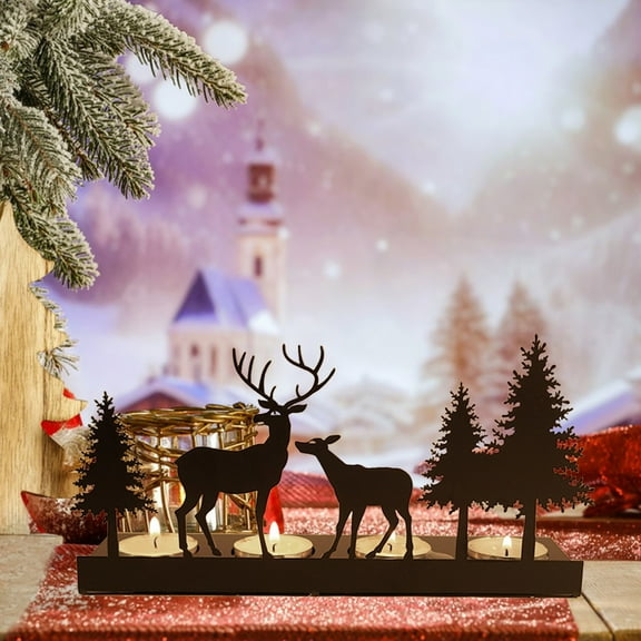 Gallickan Deer Christmas Candlestick Holders, Vintage Candle Stick Holder Iron Candle Holder Xmas Decoration for Xmas Table Mantle Fireplace, B