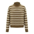 thumbnail image 3 of Beige Sweatshirt for Women's Retro Striped Contrast Half Turtleneck Sweater Loose Casual Bottoming Sweater Women Fall Clothes, 3 of 4