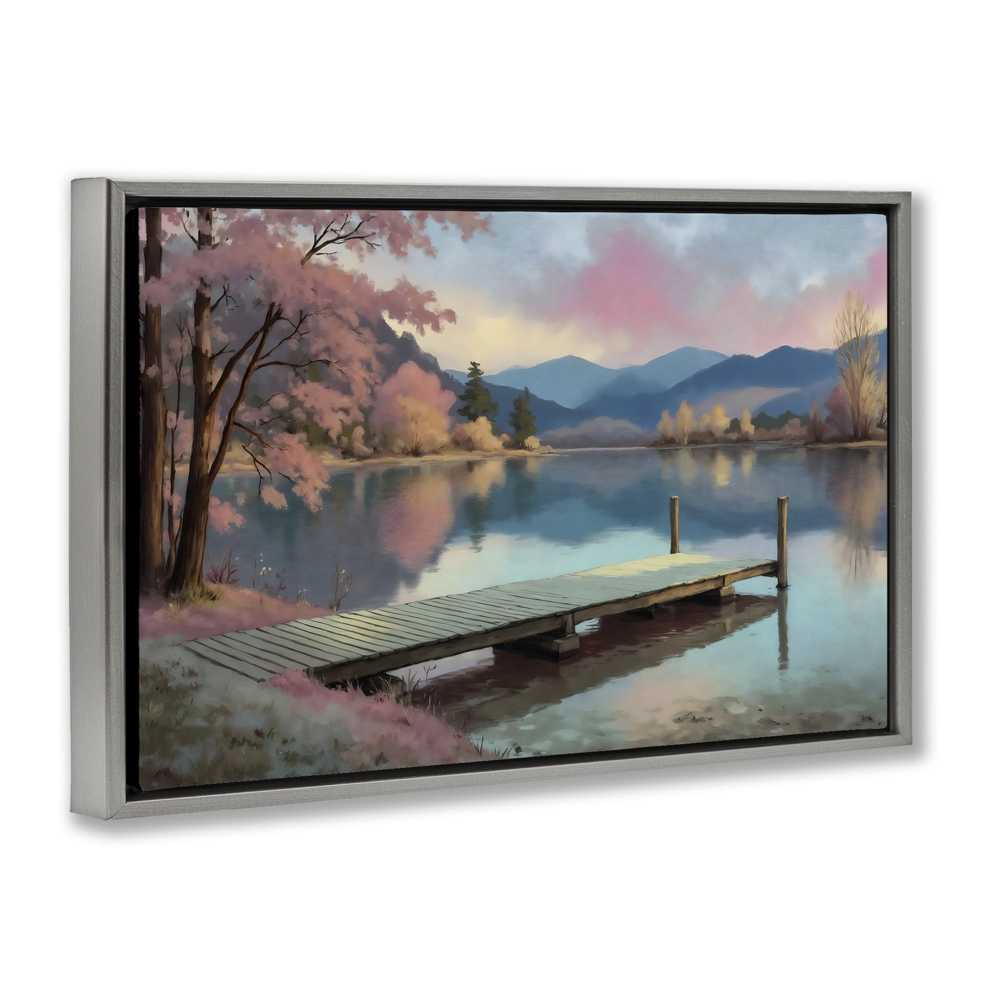 Stupell Industries Pink Dock at Sunset Gray Framed Floater Canvas Wall Art, design by Creative Studio