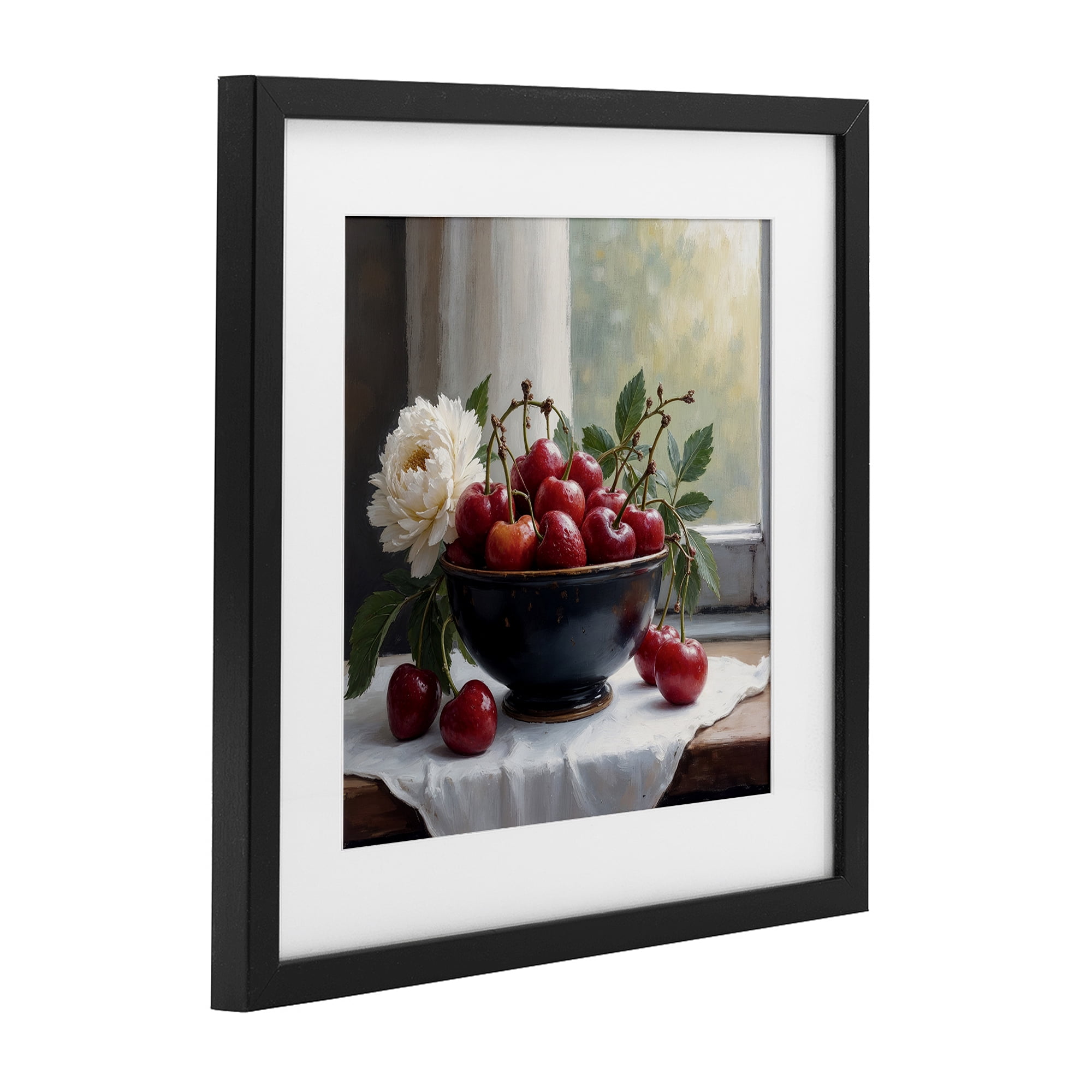Cherry & Blossom Still Life Black Framed Print Under Glass, design by Lettered and Lined