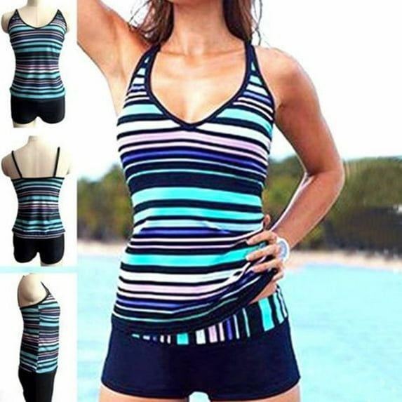 New Women UK 6-18 Two Piece Tankini Sets Swimsuit Sports Clothes Shorts Swimwear M/UK8