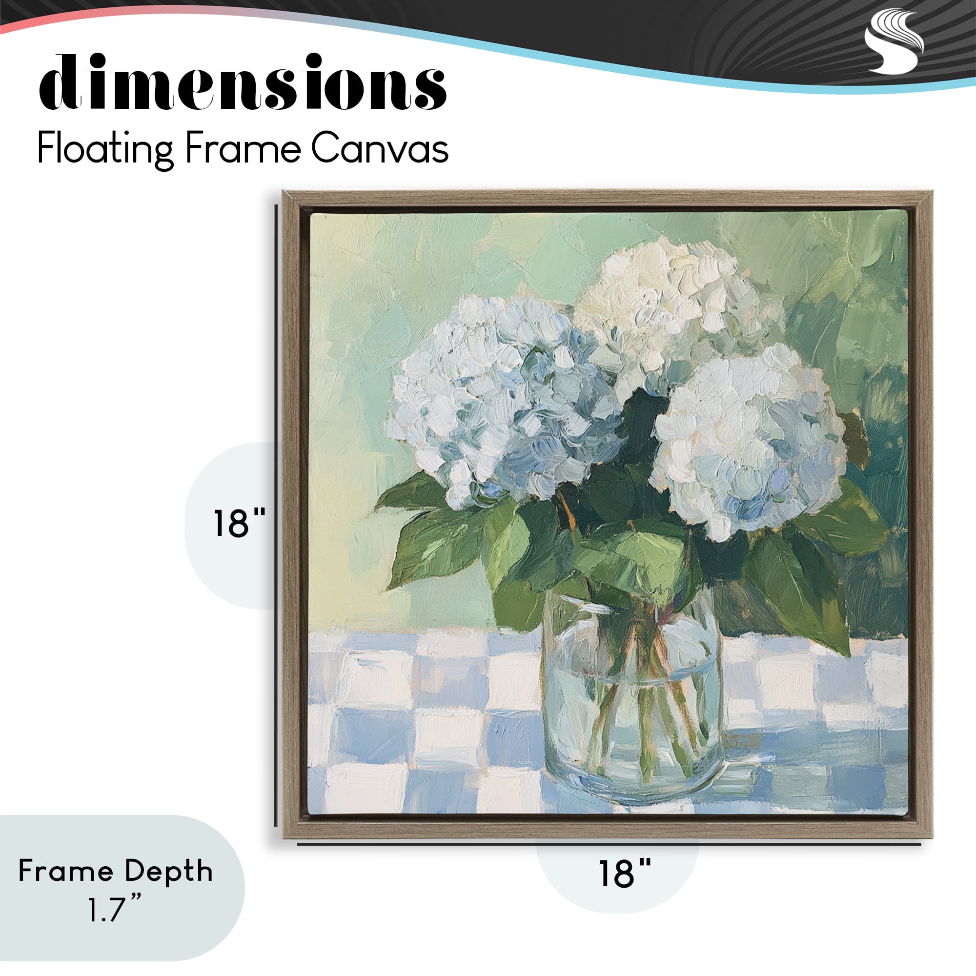 Stupell Industries Hydrangea Picnic on Checkered Brown Framed Floater Canvas Wall Art, design by Petal Prints Design