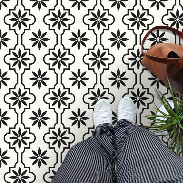 Azulejos de piso de vinilo impermeable para baño cocina chimenea casa de mascotas escaleras dormitorios pared 40 unidades 7.8 x 7.9 pulgadas negro