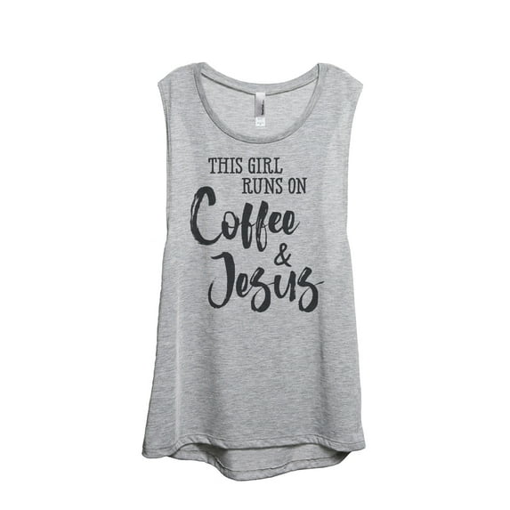 Thread Tank This Girl Runs On Coffee And Jesus Women's Sleeveless Muscle Tank Top Sport Grey Small