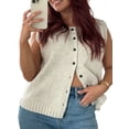 thumbnail image 2 of Yunliwuli Women Knitted Tank Tops Casual Summer Button Front Basic Vest Sleeveless Shirt Aesthetic Clothes for Streetwear, 2 of 10