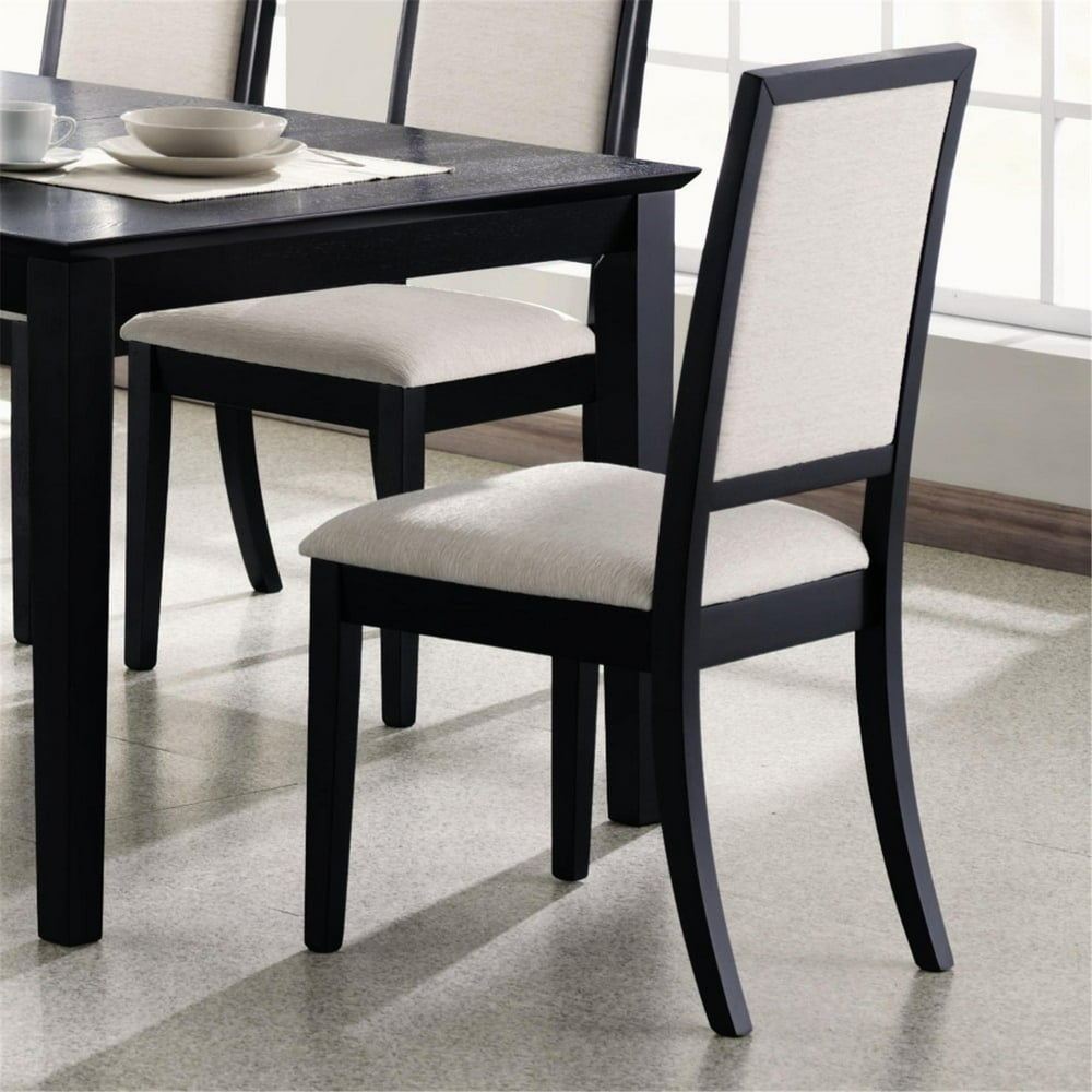 Benzara Wooden Dining Side Chair With Cream Upholstered seat And Back