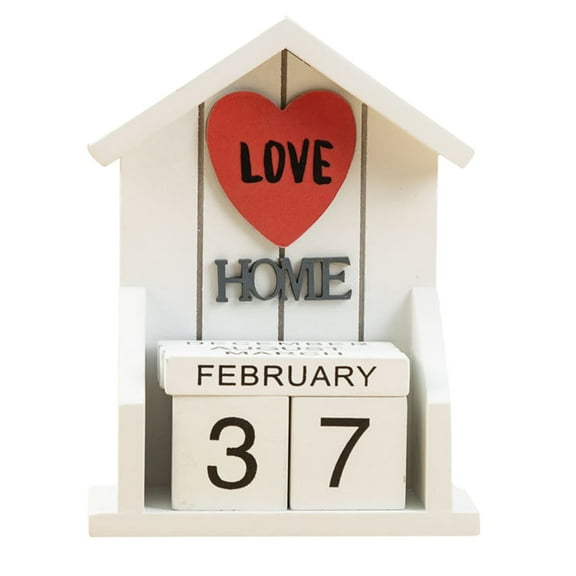Clearance! 1 Set Vintage Wood Perpetual Calendar Calendar in the Shape of Small House Shabby Chic Desktop Calendar Rustic Wooden Cubes Calendar Home Decoration