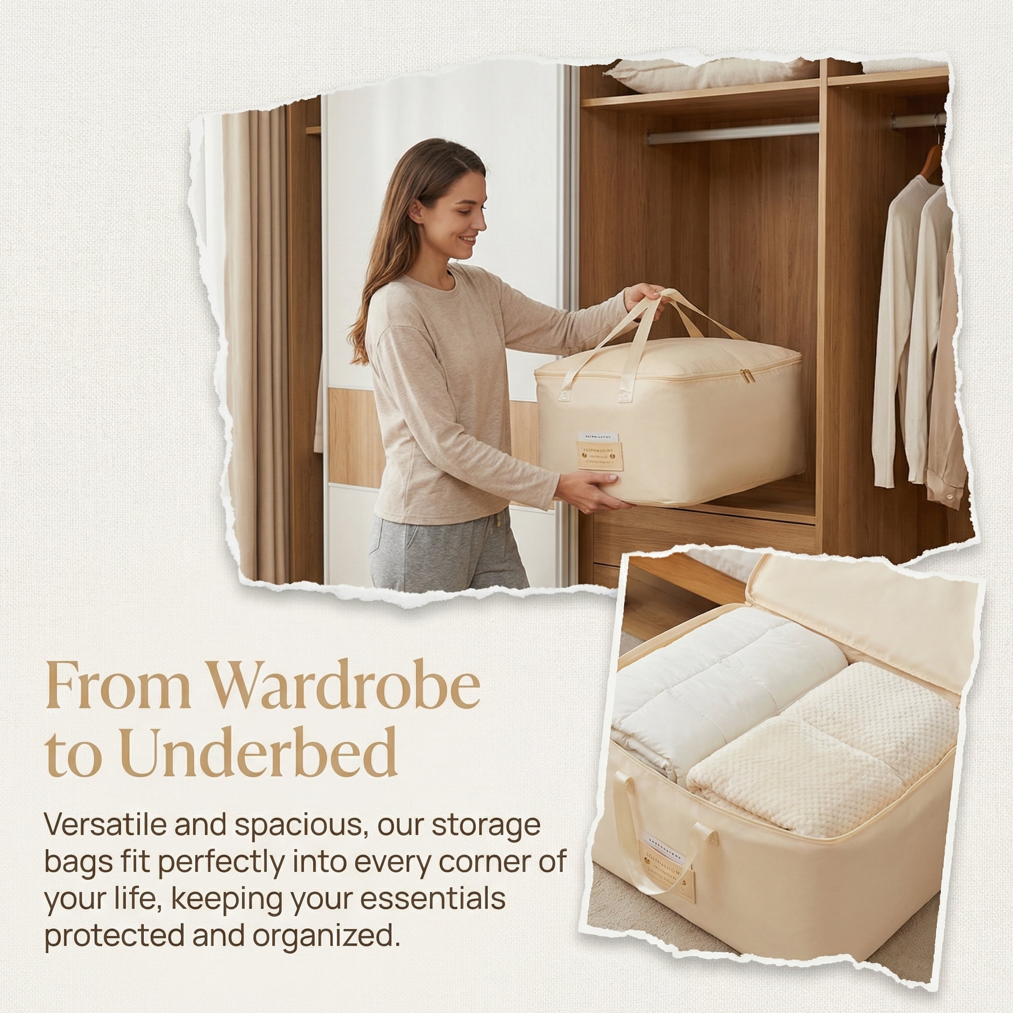 Unique Bargains Storage Bags with Handles for Organizing Bedroom Beige 11"x15.7"x7.9"
