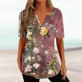 thumbnail image 2 of Blouse d'Été Décontractée à Col en V Imprimée pour Femmes Manches Courtes Boutons Tops Deals, 2 of 5